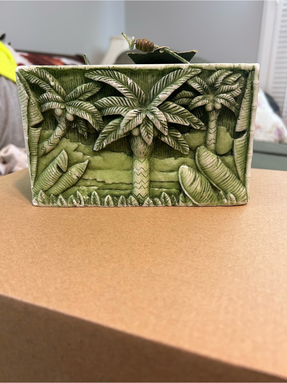 Green Carved Palm Tree Decorative Candle